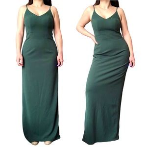 Azazie Forest Green V-Neck Formal Maxi Dress | 4